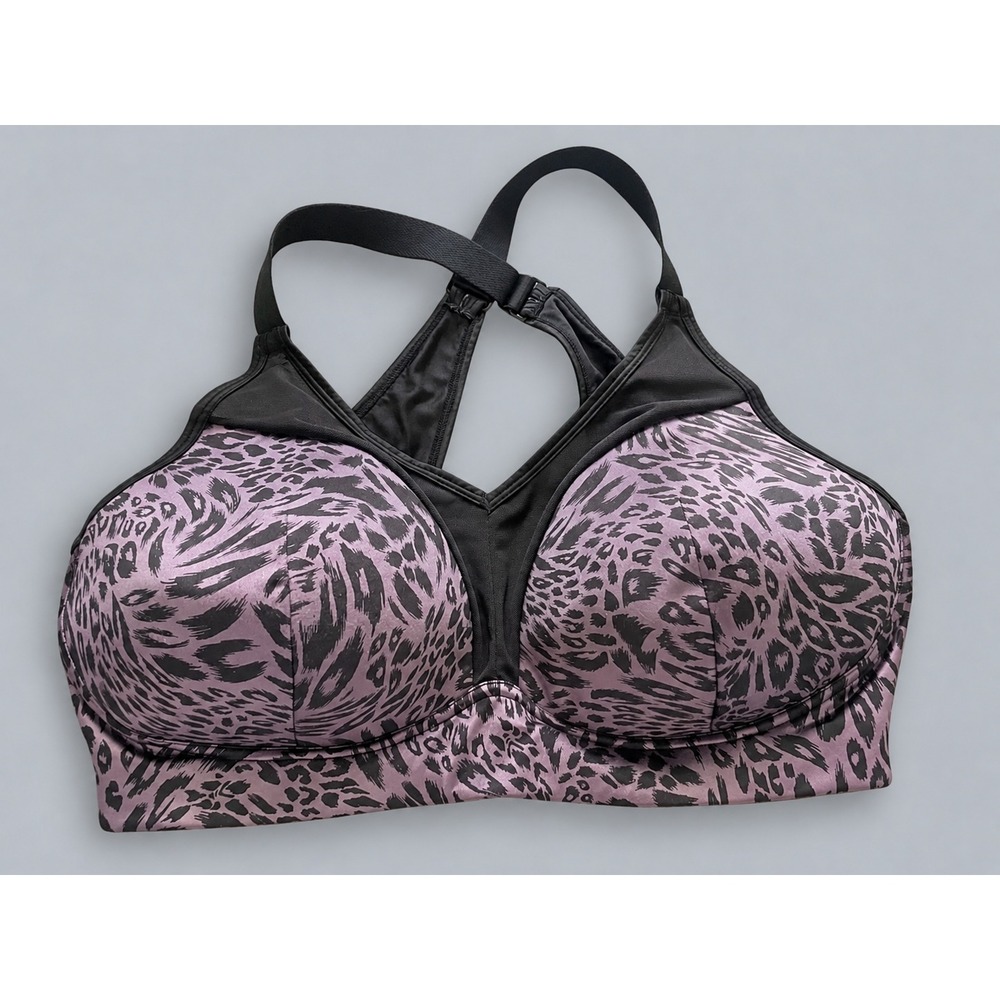 Adore Me Ariza contour sports bra 40DD purple black animal print medium impact